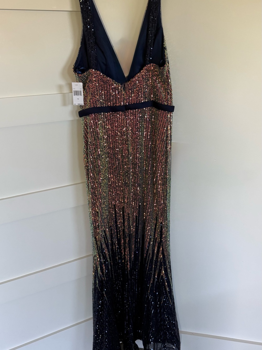 Sequin Ombre Deep V Evening Gown - Black/Rose Gold - Picture 3 of 6